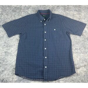 ORVIS Men's Large Short Sleeve‎ Button Down Shirt Red White Blue Stitched Stars